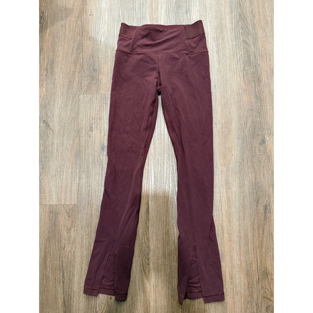 Athleta Aura Split Pant Burgundy High Rise Ribbed Waist Leggings XSP 257